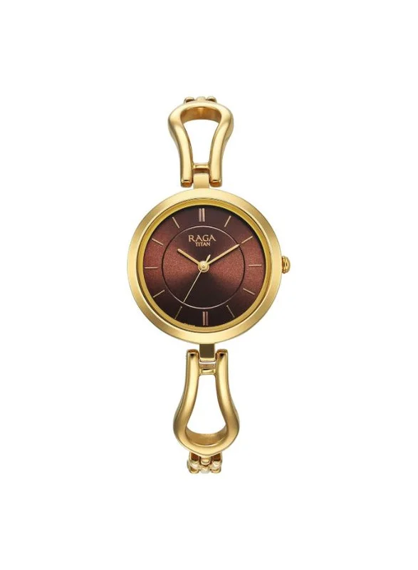 Titan Raga Quartz Analog Brown Dial Golden Metal Strap Watch for Women - NT2727YM01